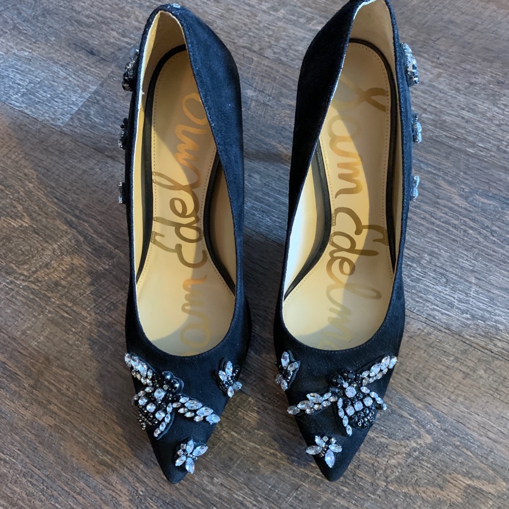 San Edelman black stone heels